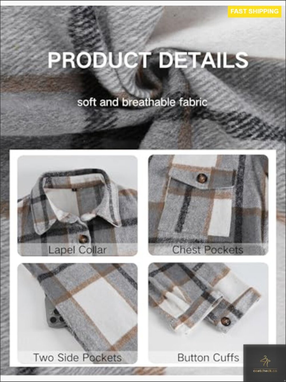 Long Flannel Plaid Jacket Shacket Cozy Lapel Button Down Shirt Jacket Fuzzy - Picture 5 of 6